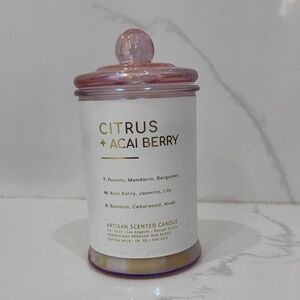 West Elm Pink Iridescent Glass Lid Citrus + Acai Berry Candle